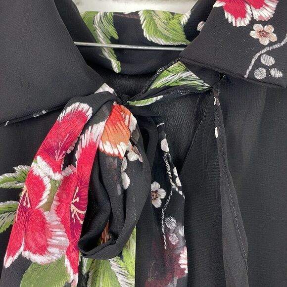 Robbie Bee Sleeveless Floral Dress Tie Back Mock Neck Overlay Size 14 - Picture 6 of 7